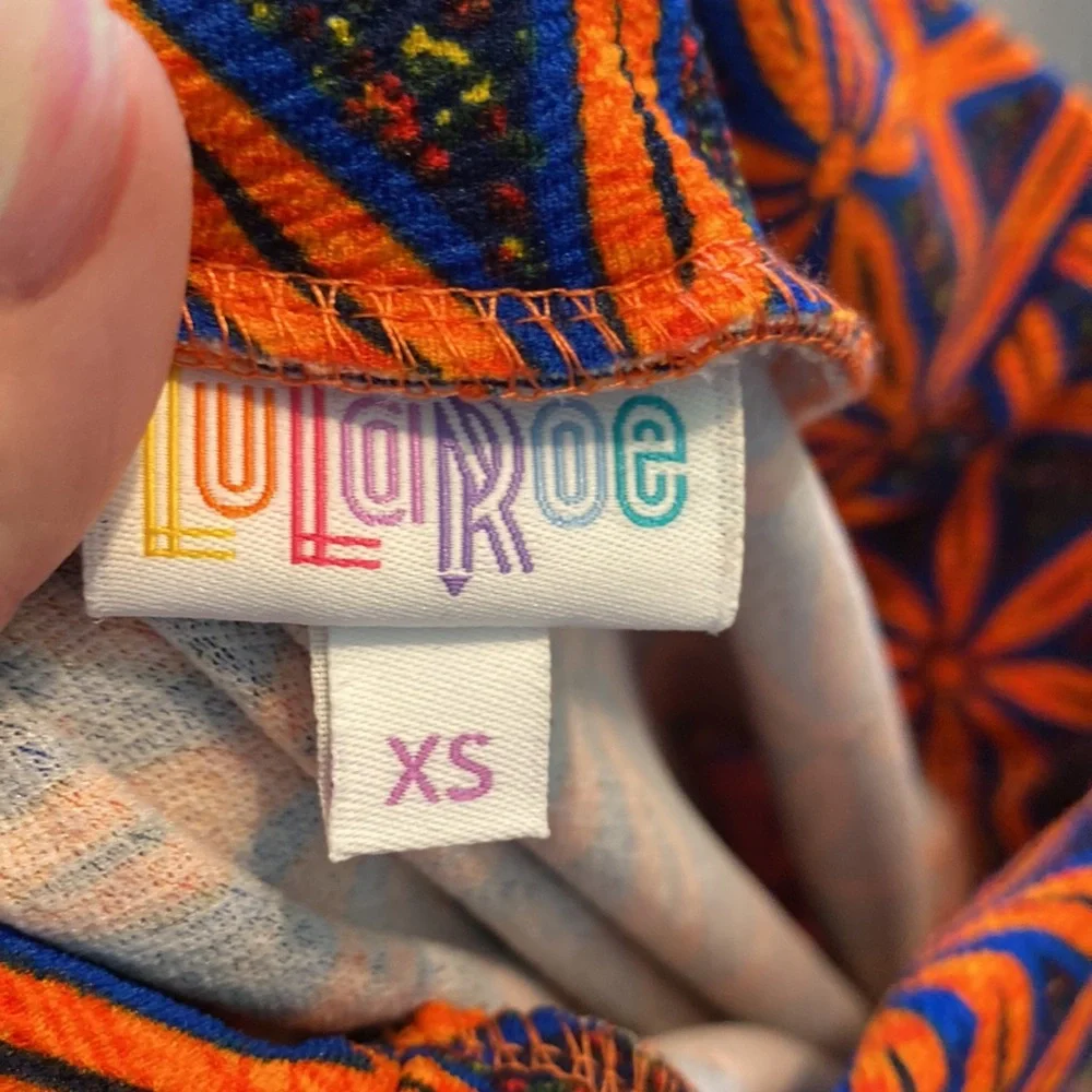 LuLaRoe Cassie Skirt Blue Orange Geometric XS NEW NWT Stretchy